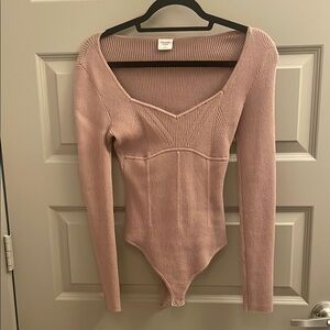 Abercrombie & Fitch Brown Ribbed Long Sleeve Bodysuit